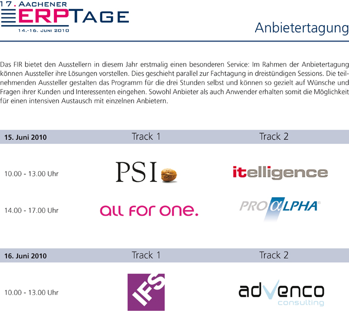 ERP-Tage 2010, Fachmesse: Anbietertagung